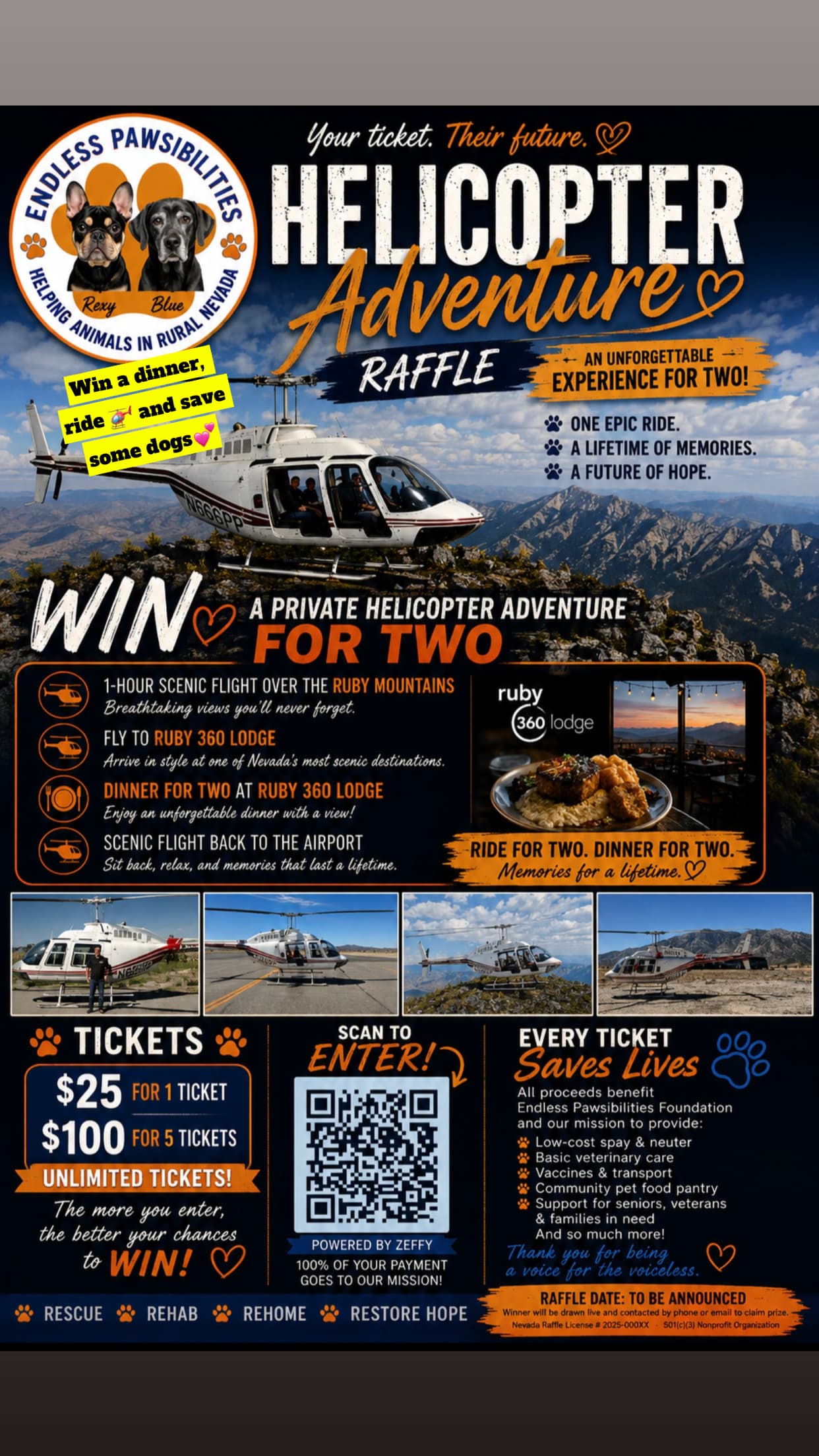 Helicopter and Dinner Raffle