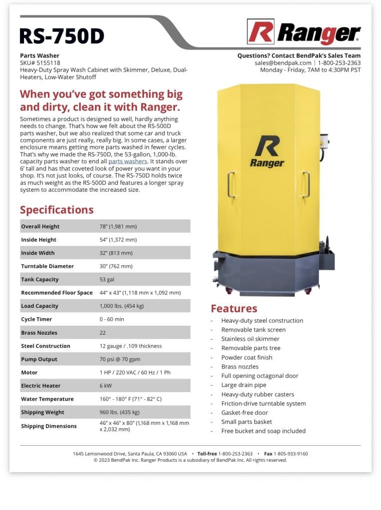 Ranger RS750 parts washer