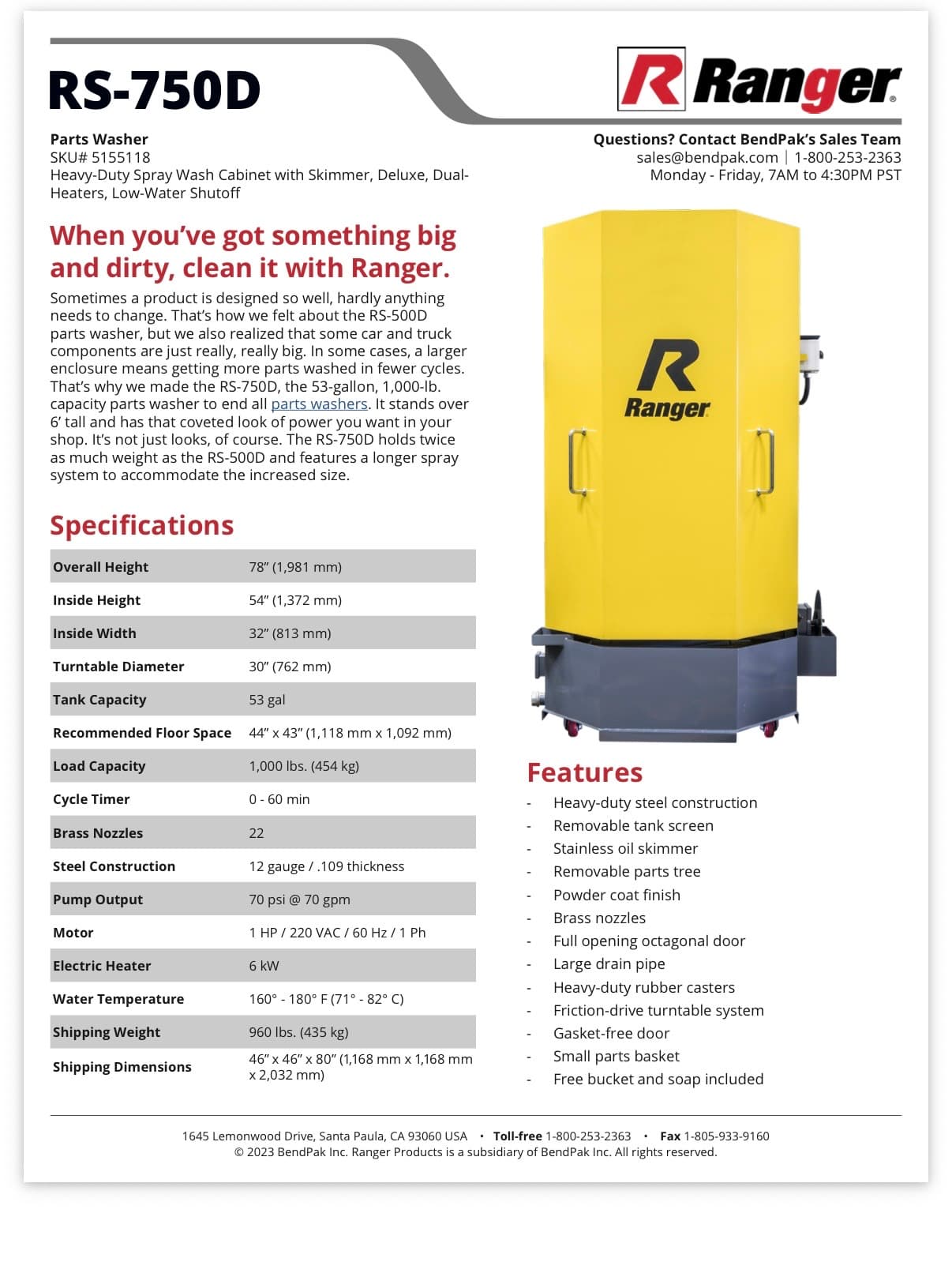 Ranger RS750 parts washer